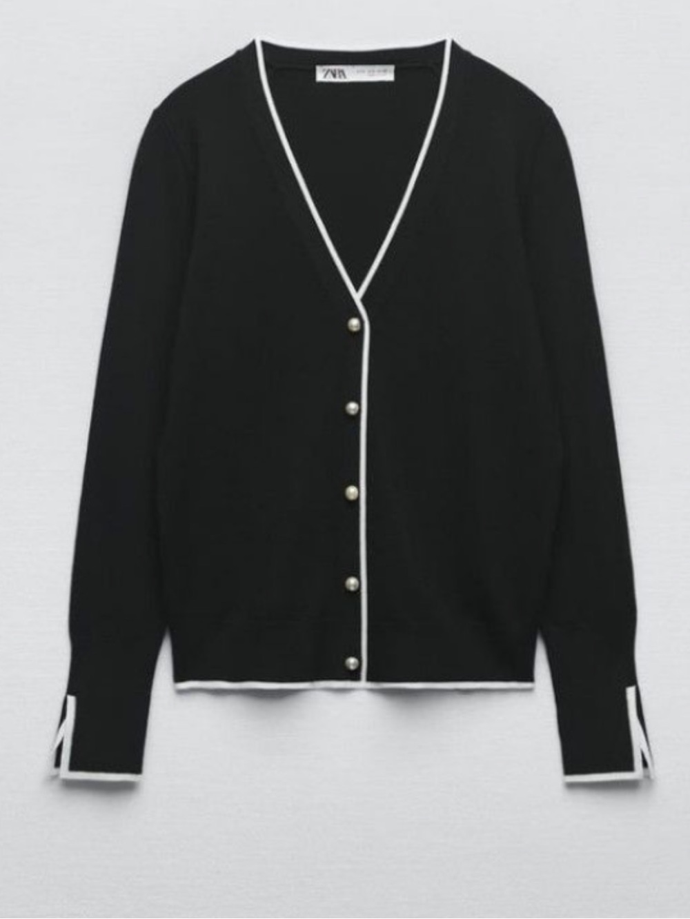Zara Contrasting Pearl Button Knit Cardigan Sweater in Black - Picture 4 of 11